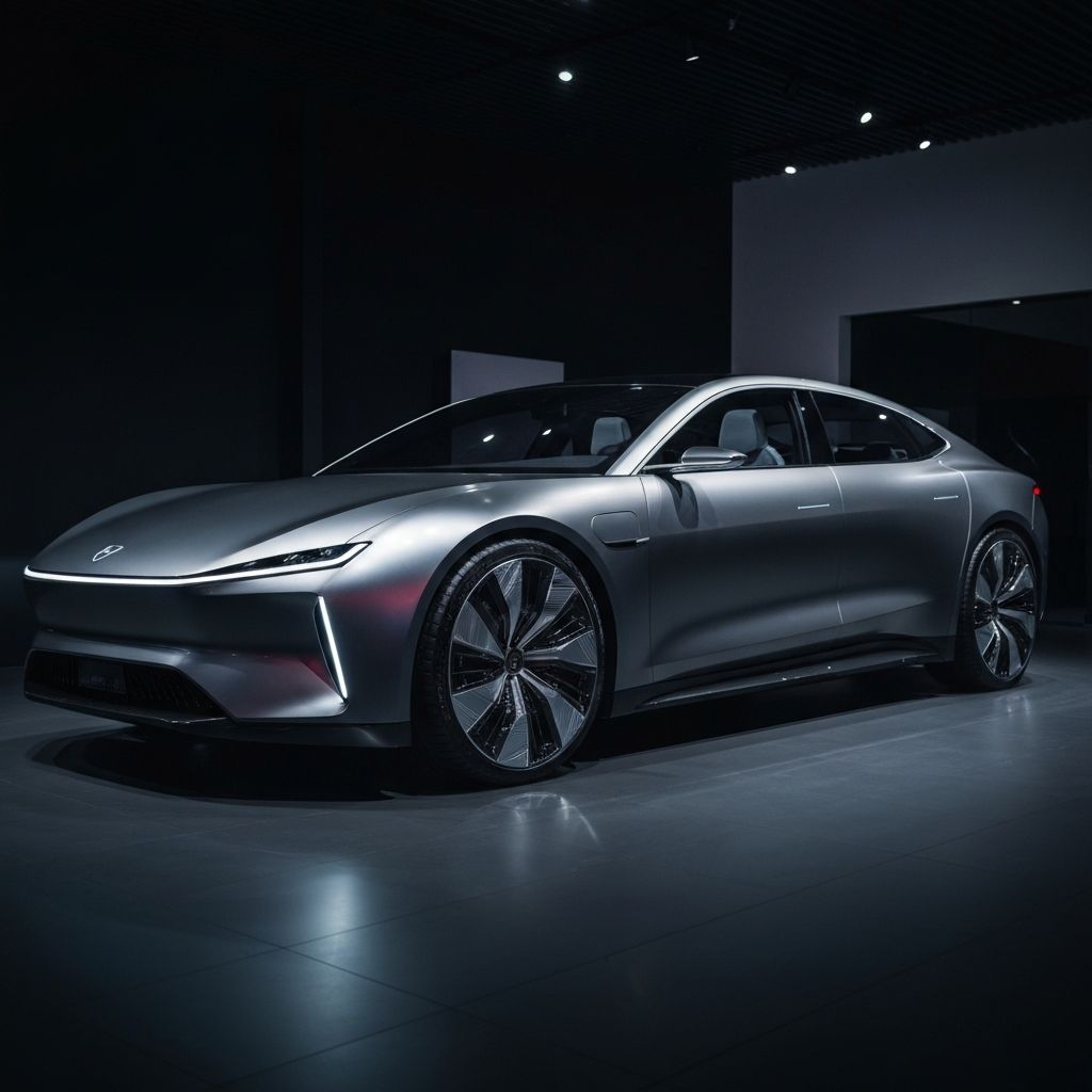 Futuristic concept car in showroom